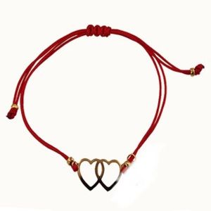 New Red Double Heart Charm String Tie Bracelet